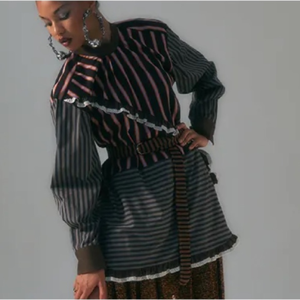 Diotima Tunic Top Stripe Ruffles Sz Xs Oversized